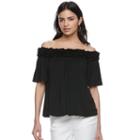 Women's Elle&trade; Off-the-shoulder Ruffle Top, Size: Xs, Black