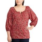 Plus Size Chaps Printed Ruffled Top, Women's, Size: 1xl, Red