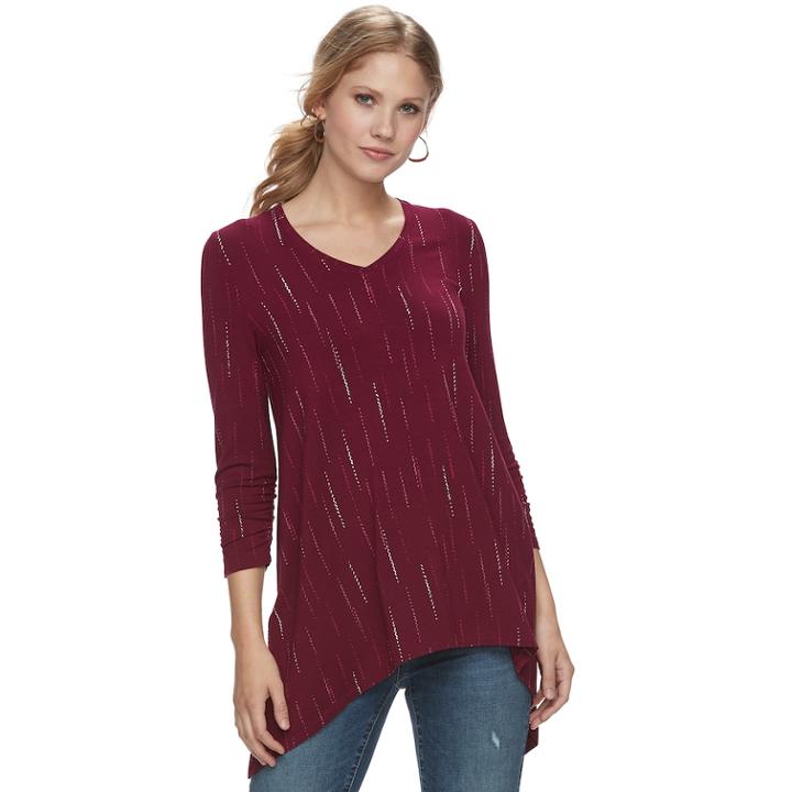 Women's Apt. 9&reg; Shark-bite Hem Ruched Tunic, Size: Xs, Dark Red