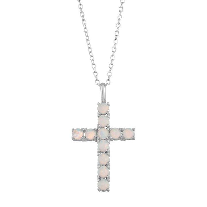 Sterling Silver Lab-created Opal Cross Pendant, Women's, Size: 18, White