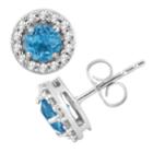 10k White Gold Swiss Blue Topaz & 1/5 Carat T.w. Diamond Halo Stud Earrings, Women's
