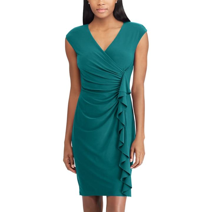 Women's Chaps Ruffled Surplice Sheath Dress, Size: Xs, Green