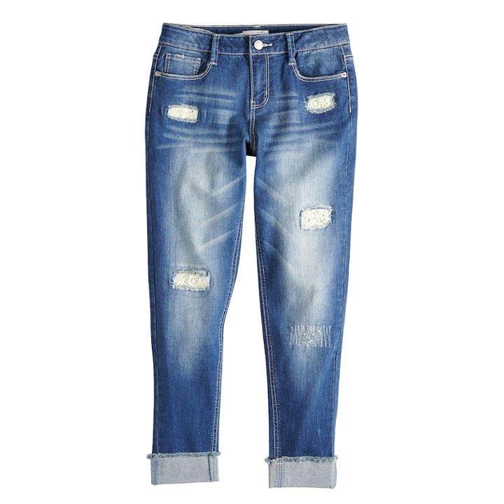 Girls 7-16 Mudd&reg; Girlfriend Denim Jeans, Size: 10, Dark Blue