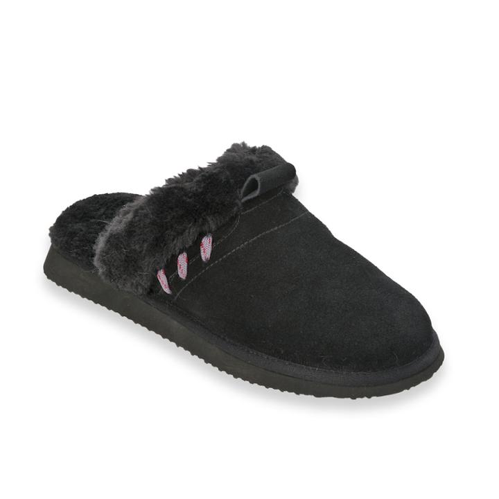 Women's Dearfoams Suede Laced Scuff Slippers, Size: Medium (9), Black