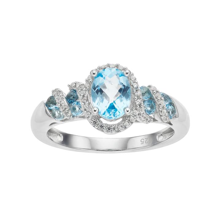 Sterling Silver Blue Topaz & Lab-created White Sapphire Oval Halo Ring, Women's, Size: 7