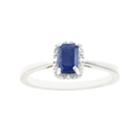 Sterling Silver Sapphire & Diamond Accent Rectangle Halo Ring, Women's, Size: 7, Blue