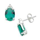 10k White Gold Lab-created Emerald And Diamond Accent Stud Earrings, Women's, Green