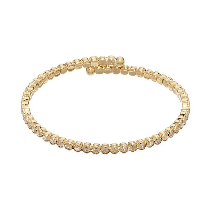 14k Gold Plated Crystal Coil Bracelet, Women's, Brown
