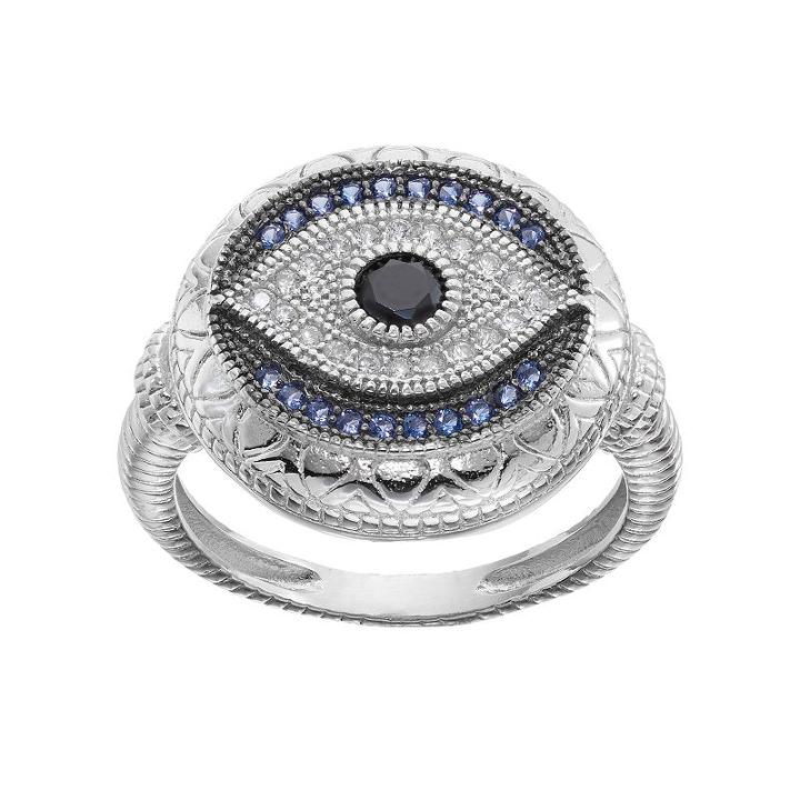 Sterling Silver Blue Glass & Cubic Zirconia Evil Eye Ring, Women's, Size: 6, White
