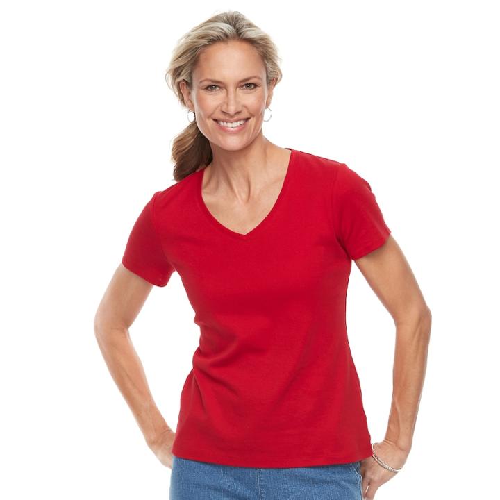 Petite Croft & Barrow&reg; V-neck Tee, Women's, Size: S Petite, Med Red