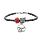 Insignia Collection Nascar Denny Hamlin Leather Bracelet And Sterling Silver Crystal 11 Steering Wheel Charm And Bead Set, Women's, Size: 7.5, Orange