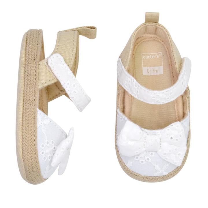 Baby Girl Carter's Eyelet Bow Sandal Crib Shoes, Size: 3-6 Months, White