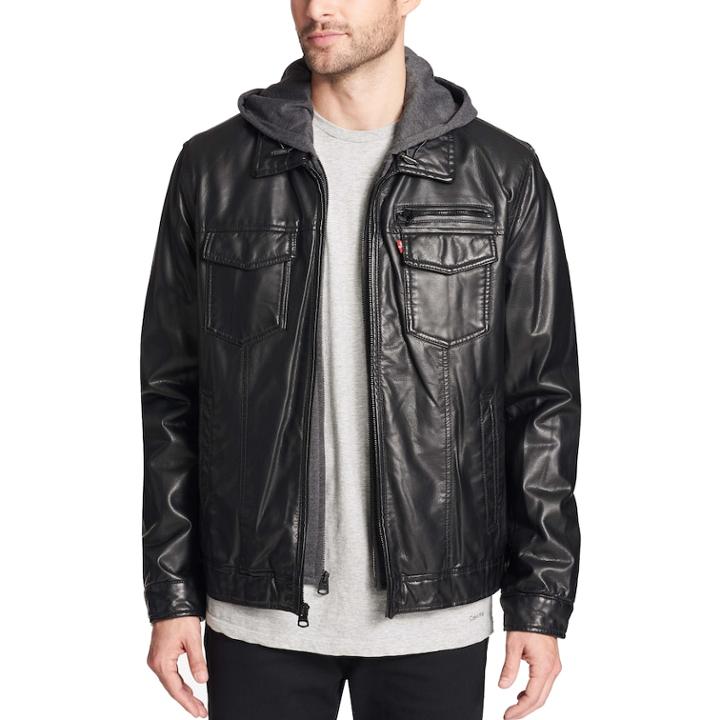 Men's Levi's&reg; Sherpa-lined Faux-leather Trucker Jacket, Size: Medium, Black