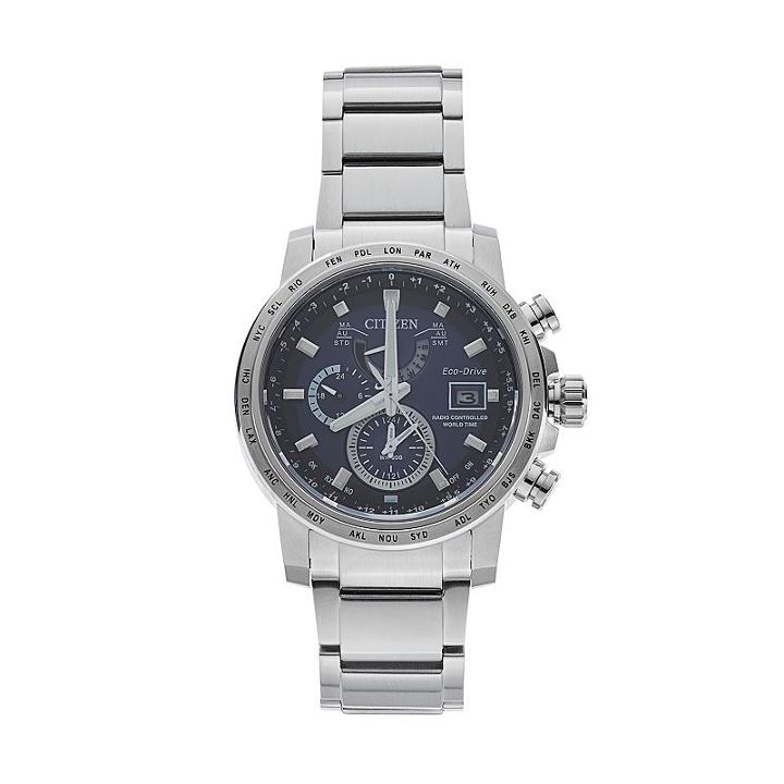 Citizen Eco-drive Men's World Time A-t Stainless Steel Atomic Watch, Size: Large, Silver
