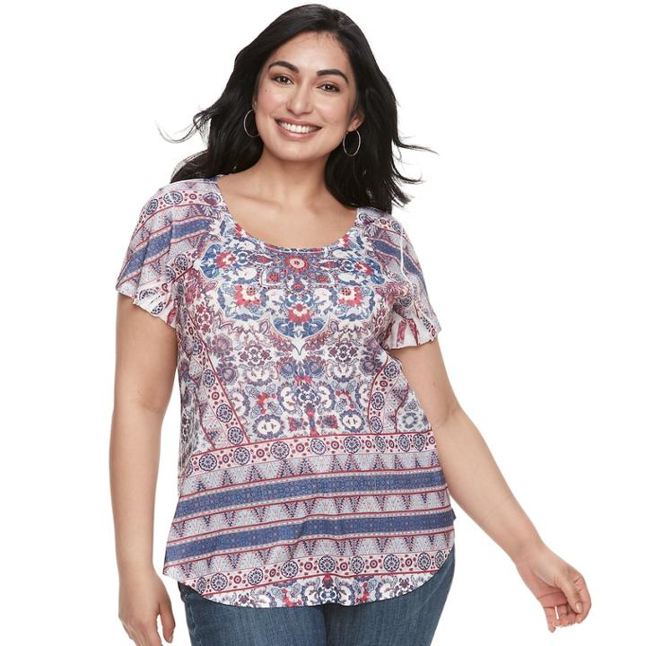 Plus Size World Unity Printed Top, Women's, Size: 2xl, Red
