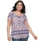 Plus Size World Unity Printed Top, Women's, Size: 2xl, Red