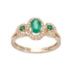 10k Gold Emerald & 1/6 Carat T.w. Diamond 3-stone Halo Ring, Women's, Size: 7, Green