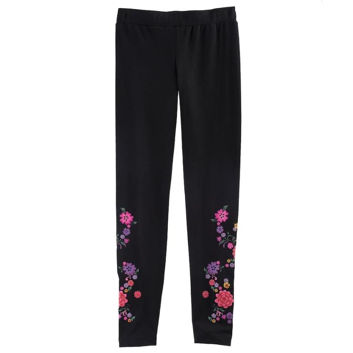 Disney D-signed Coco Girls 7-16 Floral Design Leggings, Size: Small, Black