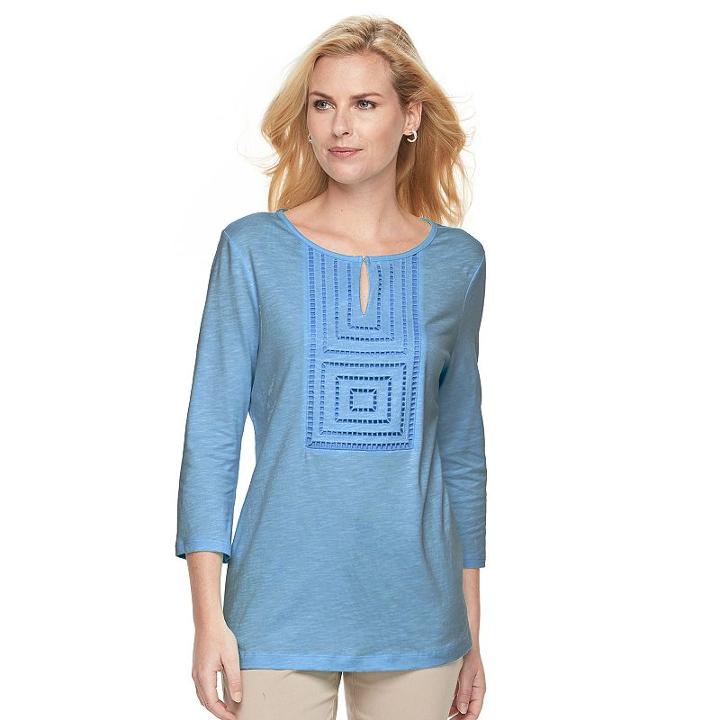 Women's Croft & Barrow&reg; Open-work Slubbed Tee, Size: Xxl, Blue (navy)