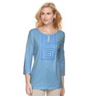 Women's Croft & Barrow&reg; Open-work Slubbed Tee, Size: Xxl, Blue (navy)