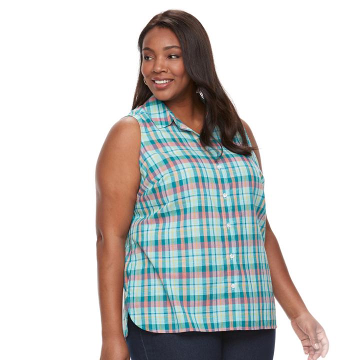 Plus Size Women's Croft & Barrow&reg; Button-front Sleeveless Shirt, Size: 1xl, Dark Blue