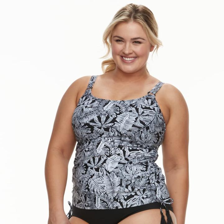 Plus Size Croft & Barrow&reg; Medallion Tankini Top, Women's, Size: 26 W, Black