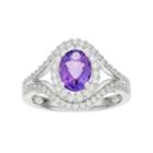 Sterling Silver Amethyst & Lab-created White Sapphire Oval Halo Ring, Women's, Size: 7, Purple