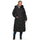 Plus Size Tower By London Fog Faux-fur Trim Down Long Puffer Jacket, Women's, Size: 3xl, Black