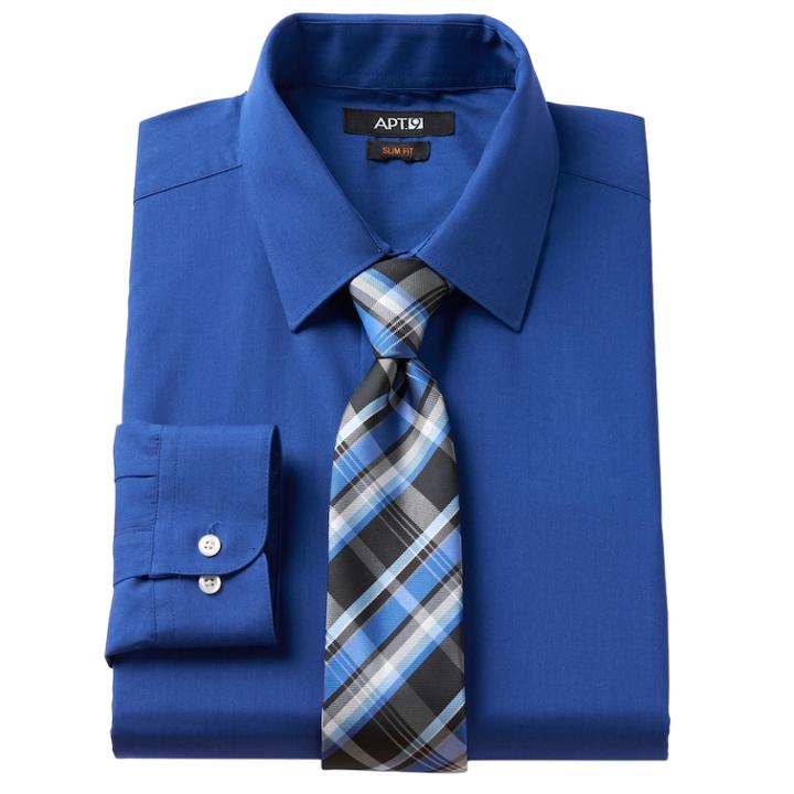 Men's Apt. 9&reg; Slim-fit Dress Shirt & Tie Set, Size: Xl-36/37, Blue