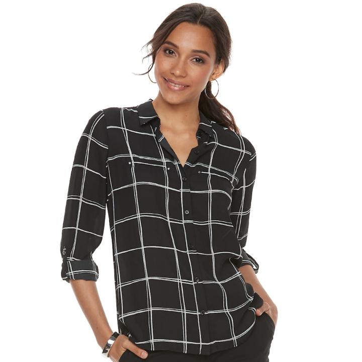 Women's Apt. 9&reg; Convertible Button Tab Blouse, Size: Medium, Black