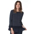 Women's Chaps Mock-layer Polka-dot Top, Size: Xl, Blue