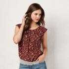 Women's Lc Lauren Conrad Pleated Top, Size: Large, Dark Red