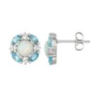 Sterling Silver Blue Topaz, Lab-created Opal & White Sapphire Cluster Stud Earrings, Women's