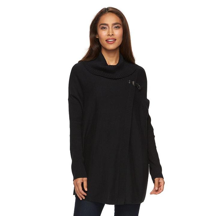 Women's Croft & Barrow&reg; Cowlneck Poncho Tunic Sweater, Size: L/xl, Black