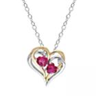 Stella Grace Simulated Ruby And Diamond Accent Sterling Silver Two Tone Double Heart Pendant Necklace, Women's, Size: 18, Red