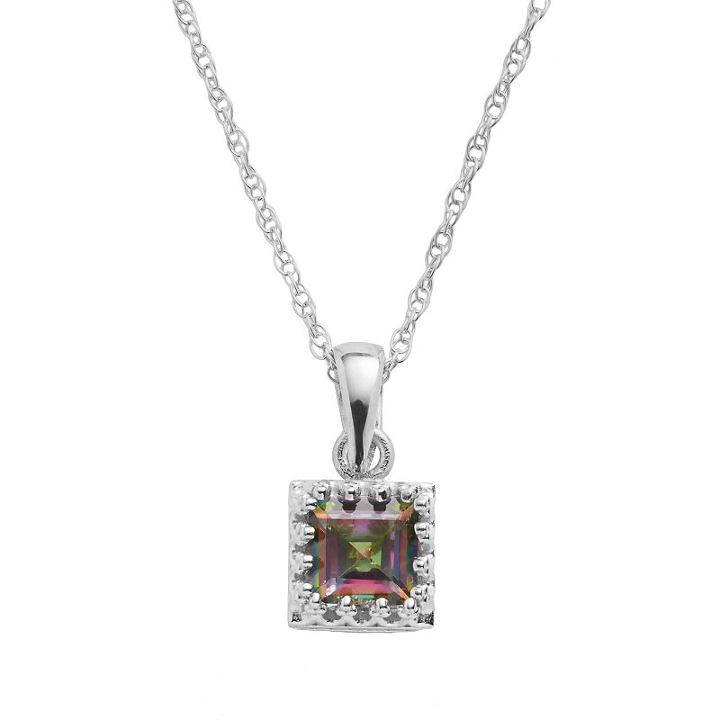 Tiara Sterling Silver Rainbow Quartz Square Pendant, Women's, Size: 18, Multicolor