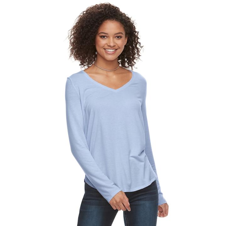 Juniors' So&reg; Perfect V-neck Tee, Teens, Size: Medium, Light Blue