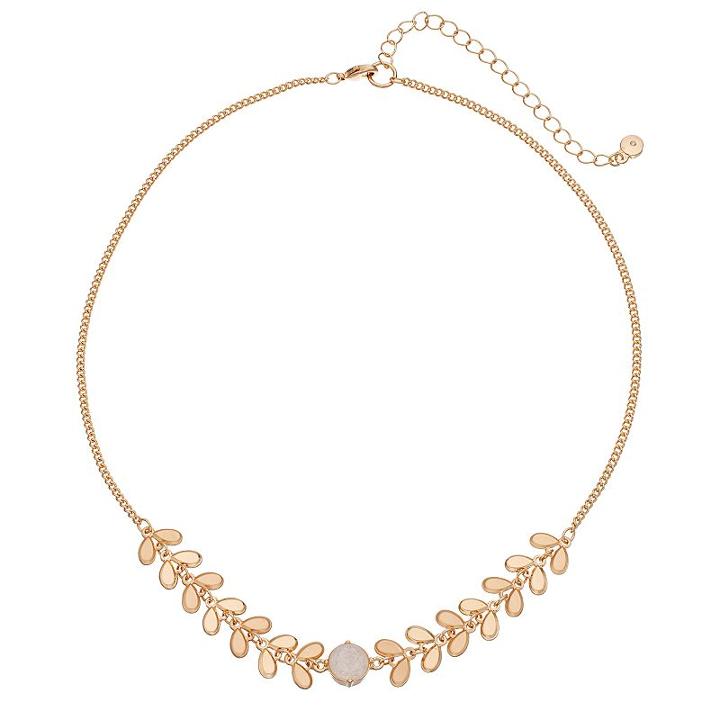 Lc Lauren Conrad Crackle Stone Matte Leaf Necklace, Women's, White