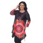 Plus Size White Mark Scroll Shark-bite Tunic, Women's, Size: 2xl, Fidelia Black
