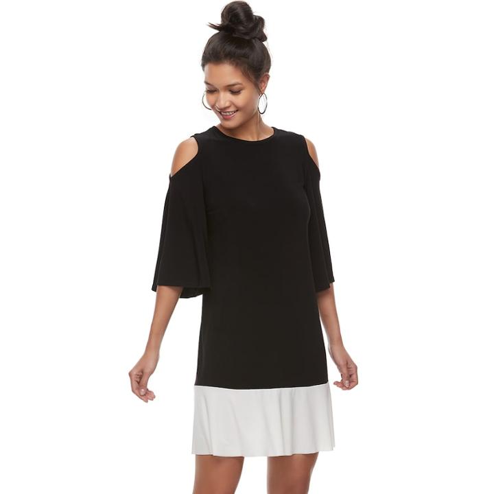 Women's Tiana B Colorblock Cold-shoulder Shift Dress, Size: 12, Med Grey