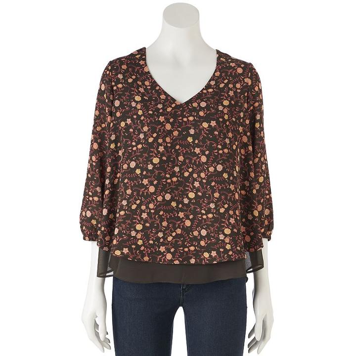 Women's Lc Lauren Conrad Floral Layered Top, Size: Small, Dark Green