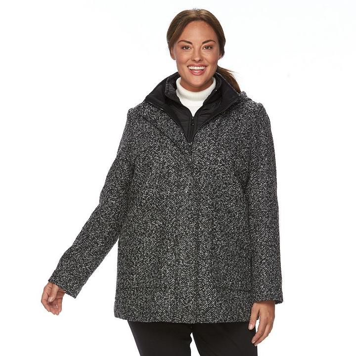 Plus Size Croft & Barrow&reg; Hooded Wool-blend Double-zip Jacket, Women's, Size: 1xl, Dark Grey