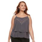 Plus Size Apt. 9&reg; Embroidered Cami Tank Top, Women's, Size: 0x, Grey