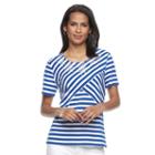 Women's Napa Valley Striped Embellished Tee, Size: Large, Dark Blue