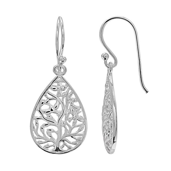 Primrose Sterling Silver Family Tree Teardrop Earrings, Women's