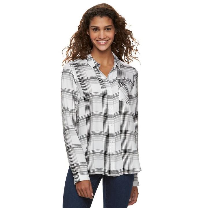 Juniors' So&reg; Twill Button Down Shirt, Girl's, Size: Medium, Natural