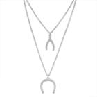 Sterling Silver Cubic Zirconia Wishbone & Horseshoe Layered Necklace, Women's, Size: 16, White
