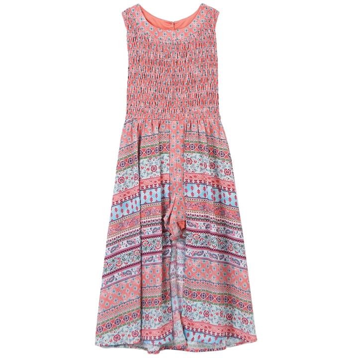 Girls 7-16 Speechless Smocked Patterned Maxi Romper, Size: 12, Coral Fuchsia