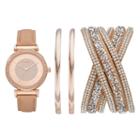 Studio Time Women's Crystal Watch & Bracelet Set, Size: Medium, Pink