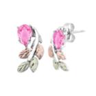 Black Hills Gold Tri-tone Pink Cubic Zirconia Stud Earrings In Sterling Silver, Women's